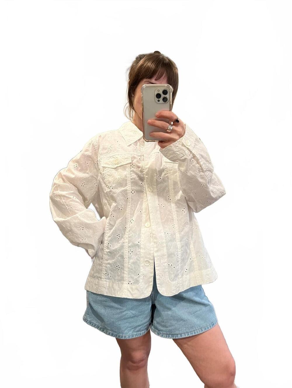 Y2K White Eyelet Button Up Blouse Cottagecore